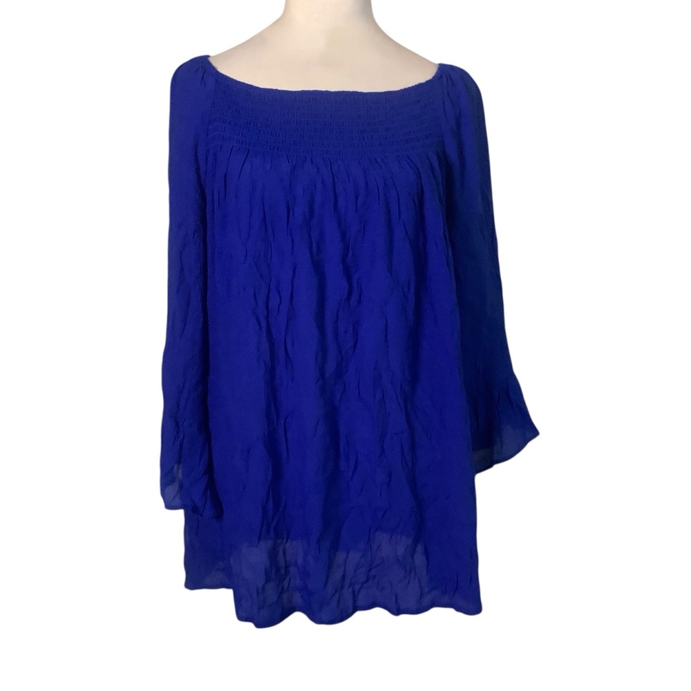 NWT Avenue Vibrant Blue Crepw Textured Lightweight Blouse Top Size 14/16